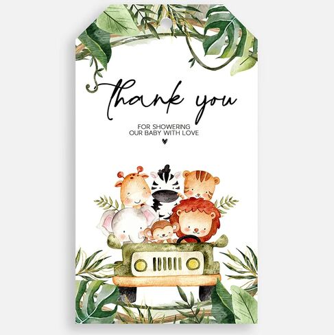 Tags for Gifts with String 25pcs - Woodland Wild Creature Animals Jungle Safari Decorative - Thank You Baby Shower Party Favor Wrap Hang Gift Tag - On White Kraft in Saudi Arabia
