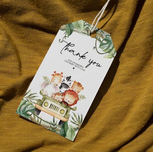 Tags for Gifts with String 25pcs - Woodland Wild Creature Animals Jungle Safari Decorative - Thank You Baby Shower Party Favor Wrap Hang Gift Tag - On White Kraft in Saudi Arabia