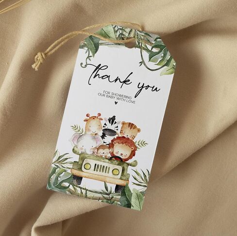 Tags for Gifts with String 25pcs - Woodland Wild Creature Animals Jungle Safari Decorative - Thank You Baby Shower Party Favor Wrap Hang Gift Tag - On White Kraft in Saudi Arabia