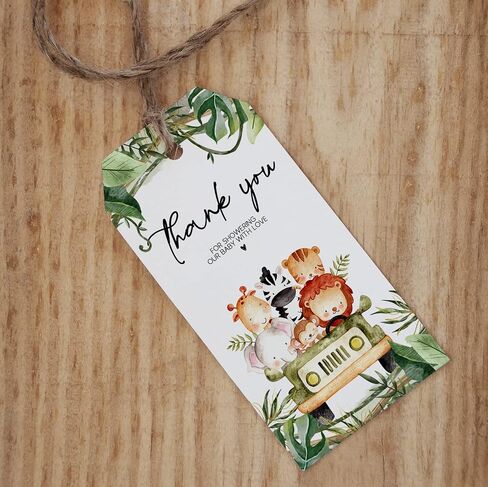 Tags for Gifts with String 25pcs - Woodland Wild Creature Animals Jungle Safari Decorative - Thank You Baby Shower Party Favor Wrap Hang Gift Tag - On White Kraft in Saudi Arabia
