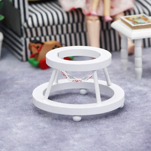 قطعتان من إكسسوارات أثاث المنزل الصغير، حصان هزاز خشبي أبيض مصغر ومشاية صغيرة لتزيين مشهد المحاكاة الصغيرة in Kuwait