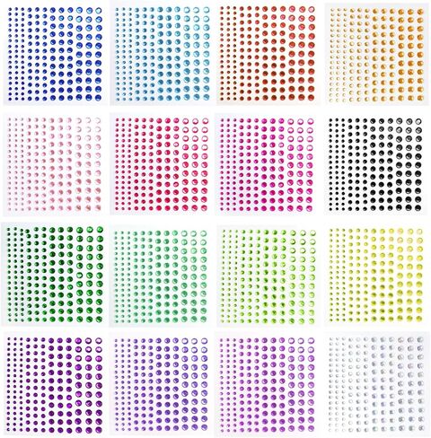 عصا جواهر الوجه من هادي، 16 لونًا بأربعة مقاسات من ملصقات حجر الراين، مجوهرات للوجه للحرف اليدوية والمكياج وتزيين البطاقات وتزيين شعر العيون - 2640 قطعة in Kuwait