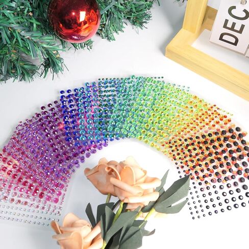 عصا جواهر الوجه من هادي، 16 لونًا بأربعة مقاسات من ملصقات حجر الراين، مجوهرات للوجه للحرف اليدوية والمكياج وتزيين البطاقات وتزيين شعر العيون - 2640 قطعة in Kuwait