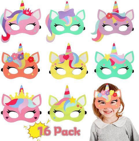 16 عبوة من اقنعة يونيكورن من اللباد من يوهايل للبنات، مستلزمات حفلات بطابع رينبو يونيكورن، قناع تنكري للحفلات التنكرية وهدايا عيد ميلاد الاطفال in Kuwait