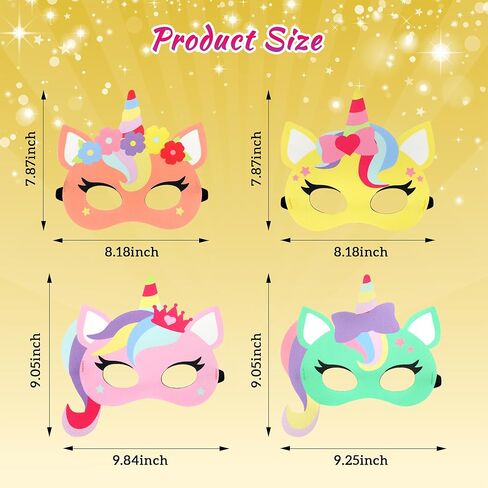 16 عبوة من اقنعة يونيكورن من اللباد من يوهايل للبنات، مستلزمات حفلات بطابع رينبو يونيكورن، قناع تنكري للحفلات التنكرية وهدايا عيد ميلاد الاطفال in Kuwait