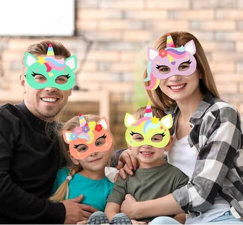 16 عبوة من اقنعة يونيكورن من اللباد من يوهايل للبنات، مستلزمات حفلات بطابع رينبو يونيكورن، قناع تنكري للحفلات التنكرية وهدايا عيد ميلاد الاطفال in Kuwait