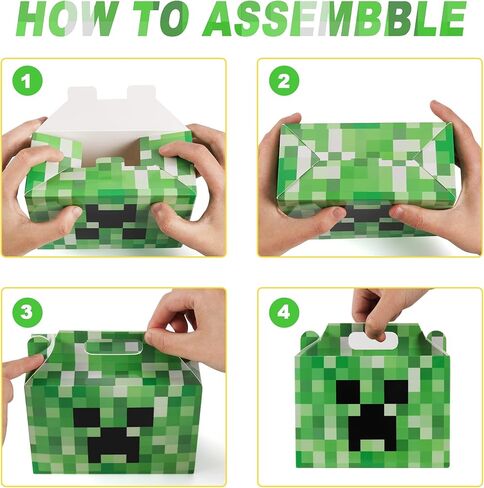 24 Pack Miner Crafting Party Gift Boxes Pixel Theme Style Party Favors/Candy Boxes, Tote Boxes, Gift Boxes for Kids Paper Favor Packs Adults Birthday Party Decora- 12 Pattern in Kuwait