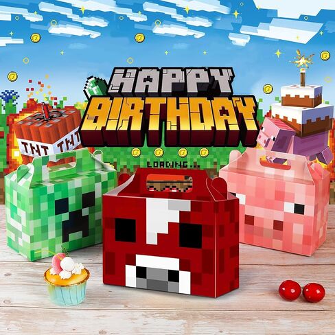 24 Pack Miner Crafting Party Gift Boxes Pixel Theme Style Party Favors/Candy Boxes, Tote Boxes, Gift Boxes for Kids Paper Favor Packs Adults Birthday Party Decora- 12 Pattern in Kuwait
