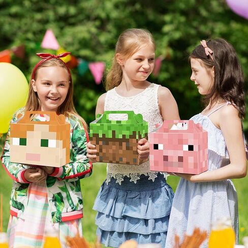 24 Pack Miner Crafting Party Gift Boxes Pixel Theme Style Party Favors/Candy Boxes, Tote Boxes, Gift Boxes for Kids Paper Favor Packs Adults Birthday Party Decora- 12 Pattern in Kuwait