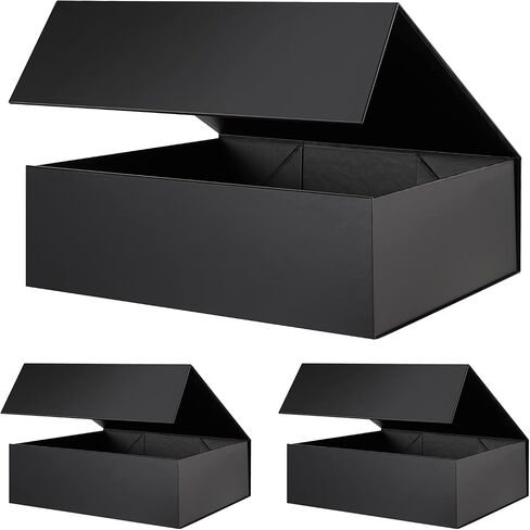 صندوق هدايا JINMING مقاس 7.5 × 7.5 × 3 بوصات مع غطاء، صندوق العريس الأسود، صندوق هدايا قابل للطي مع إغلاق مغناطيسي in Saudi Arabia