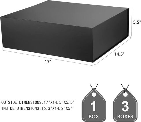 صندوق هدايا JINMING مقاس 7.5 × 7.5 × 3 بوصات مع غطاء، صندوق العريس الأسود، صندوق هدايا قابل للطي مع إغلاق مغناطيسي in Saudi Arabia
