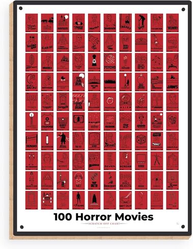 مخطط البوب ​​| ملصق قابل للخدش لـ 100 فيلم رعب | ديكور فيلم رعب مقاس 12 × 16 بوصة مع حامل مغناطيسي | سلعة أفلام الرعب | صُنع في الولايات المتحدة الأمريكية بنسبة 100% in Kuwait