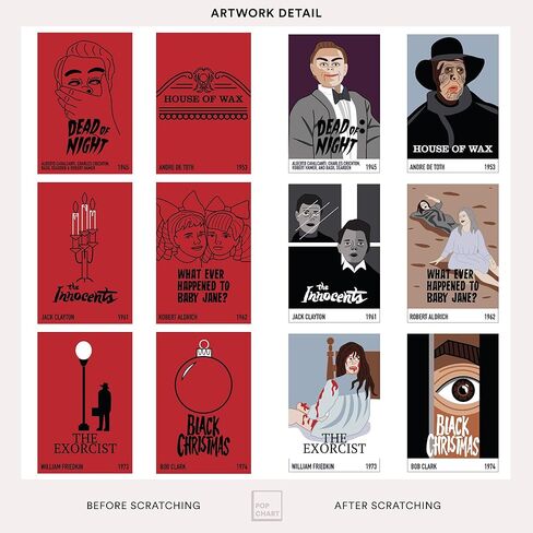 مخطط البوب ​​| ملصق قابل للخدش لـ 100 فيلم رعب | ديكور فيلم رعب مقاس 12 × 16 بوصة مع حامل مغناطيسي | سلعة أفلام الرعب | صُنع في الولايات المتحدة الأمريكية بنسبة 100% in Kuwait