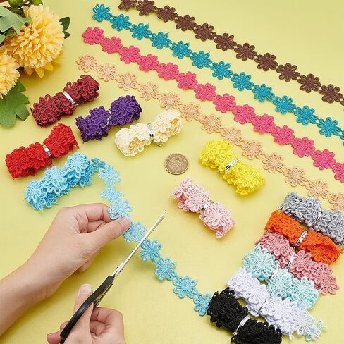 بي اتش باندا هول شريط دانتيل على شكل زهرة الاقحوان بطول 17 ياردة، 17 لونًا بعرض 1 انش، شريط تطريز دانتيل لتزيين الحواف ولوازم الخياطة اليدوية وديكور الزفاف in Kuwait