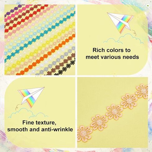 بي اتش باندا هول شريط دانتيل على شكل زهرة الاقحوان بطول 17 ياردة، 17 لونًا بعرض 1 انش، شريط تطريز دانتيل لتزيين الحواف ولوازم الخياطة اليدوية وديكور الزفاف in Kuwait