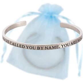 I Have Called you By Name, You Are Mine Engraved Silver Tone Cuff Bracelet, Catholic Christian Jewelry Gifts for Men and Women, One Size Fits Most in Saudi Arabia