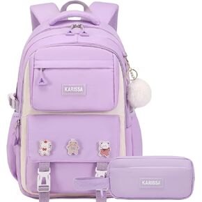 AO ALI VICTORY Backpack for Girls Set with Pencil Case 15.6 Inch Laptop School Bag Cute Kids Elementary College Backpacks Large Bookbags for Women Teens Students Anti Theft Travel Daypack - Purple in Saudi Arabia