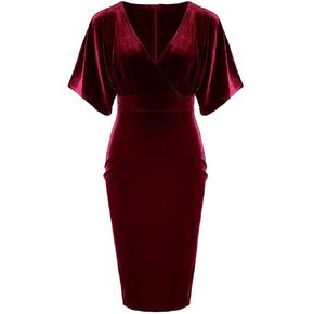 GownTown 1950s Style Butterfly Sleeve Velvet Pencil Dress