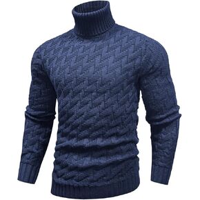 SAVKOOV Men's Slim Fit Turtleneck Sweater Cable Knitted Pullover Sweaters