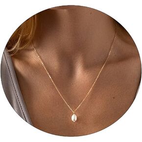 MIDEEO Dainty Pearl Necklaces for Women Girls 14K Gold Plated Pearl Drop Necklaces Sliver Pearl Chain Necklace Simple Pearl Choker Pendant Jewelry Gifts
