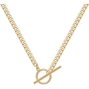 Foxgirl Gold Necklace 18k Gold Plated Dainty Square Toggle Clasp Necklace Flat Cuban Link Chain Choker Necklaces Chunky Curb Chain for Women in Kuwait