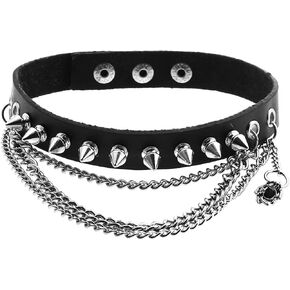 Zysta Unisex Cool Rivet Spike Studed Genuine Leather Choker Gothic Jewelery Necklace Collar Band Chain Goth Punk Rocker Bold Costume Black in Kuwait