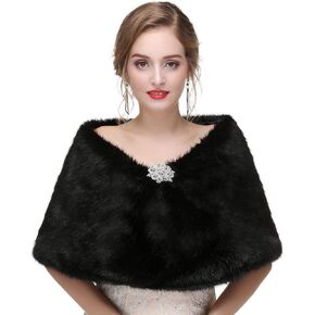 CanB Women's 1920s Faux Fur Shawl Bridal Wedding Fur Wraps and Bolero Shrug Faux Mink Stole for Women and Girls