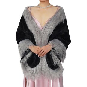 Aukmla Wedding Faux Fur Shawls and Wraps Bridal Fur Coat Winter Fur Cape Stole with Rhinestones Brooch for Brides and Women