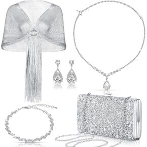 Tiamon 5 Pcs Rhinestone Jewelry Sets Shawls and Wraps Formal Clutch Purses for Women Evening Dresses Bridal Weddings in Kuwait