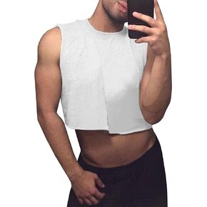 Mens Workout Cropped Tank Top Plain Vest Lightweight Basic Sleeveless Crop Tops Hot Shirts
