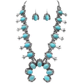 Rosemarie & Jubalee Women's Statement Western Howlite Squash Blossom Necklace Earrings Set, 24"+3" Extension