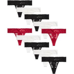 Jessica Simpson Women's Underwear - 10 Pack Stretch Microfiber Lace Thong Panties (S-XL)