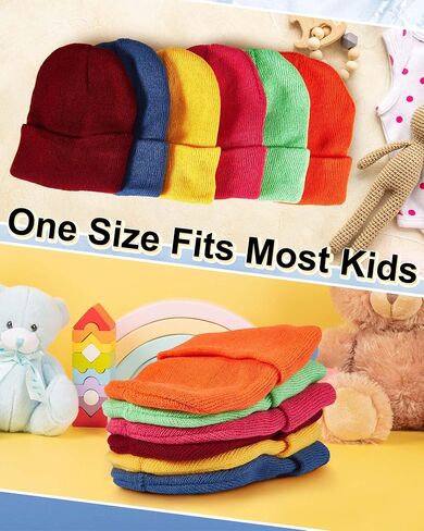 Liitrsh 48 Pcs Kids Winter Beanie Hat Warm Knitted Cold Weather Hats Multicolored Snow Beanies Bulk Girls Boys' Hats and Caps for Homeless Children Youth, 6 Colors, 6-10 Years in Saudi Arabia