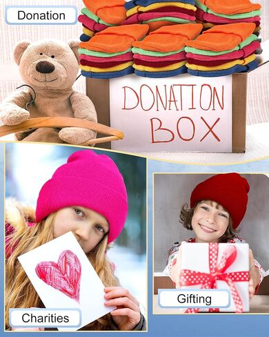 Liitrsh 48 Pcs Kids Winter Beanie Hat Warm Knitted Cold Weather Hats Multicolored Snow Beanies Bulk Girls Boys' Hats and Caps for Homeless Children Youth, 6 Colors, 6-10 Years in Saudi Arabia