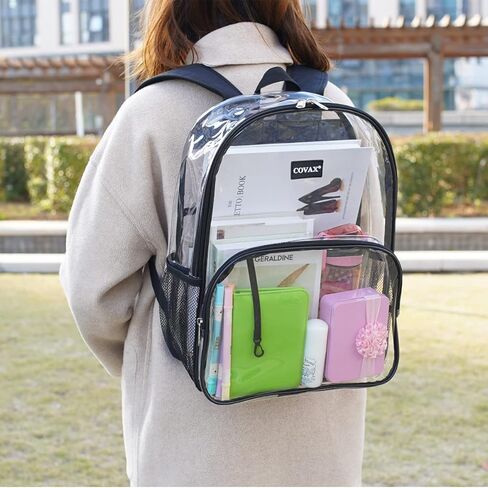 حقيبة ظهر شفافة من COVAX، حقائب كتب شفافة، حقيبة ظهر شفافة من مادة PVC مقاومة للماء للجامعات والعمل والأمن والأحداث الرياضية in Kuwait