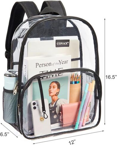 حقيبة ظهر شفافة من COVAX، حقائب كتب شفافة، حقيبة ظهر شفافة من مادة PVC مقاومة للماء للجامعات والعمل والأمن والأحداث الرياضية in Kuwait