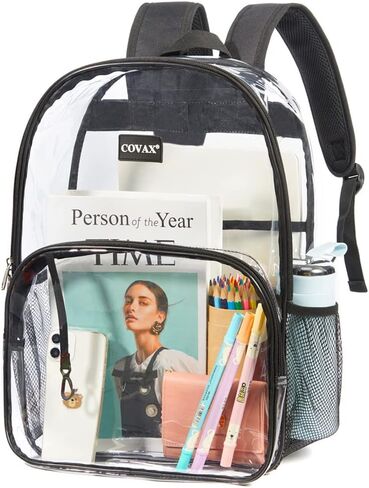 حقيبة ظهر شفافة من COVAX، حقائب كتب شفافة، حقيبة ظهر شفافة من مادة PVC مقاومة للماء للجامعات والعمل والأمن والأحداث الرياضية in Kuwait