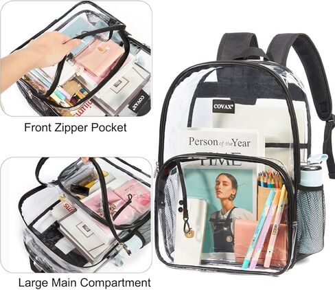 حقيبة ظهر شفافة من COVAX، حقائب كتب شفافة، حقيبة ظهر شفافة من مادة PVC مقاومة للماء للجامعات والعمل والأمن والأحداث الرياضية in Kuwait