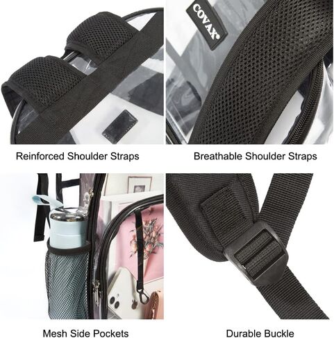 حقيبة ظهر شفافة من COVAX، حقائب كتب شفافة، حقيبة ظهر شفافة من مادة PVC مقاومة للماء للجامعات والعمل والأمن والأحداث الرياضية in Kuwait