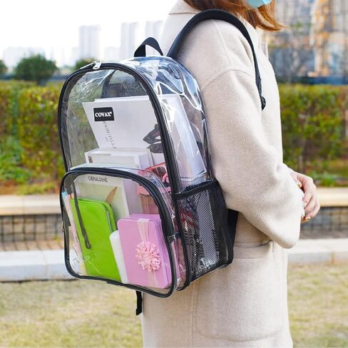 حقيبة ظهر شفافة من COVAX، حقائب كتب شفافة، حقيبة ظهر شفافة من مادة PVC مقاومة للماء للجامعات والعمل والأمن والأحداث الرياضية in Kuwait