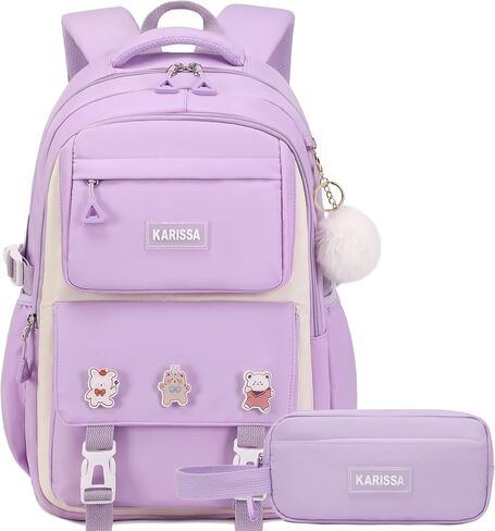 AO ALI VICTORY Backpack for Girls Set with Pencil Case 15.6 Inch Laptop School Bag Cute Kids Elementary College Backpacks Large Bookbags for Women Teens Students Anti Theft Travel Daypack - Purple in Kuwait