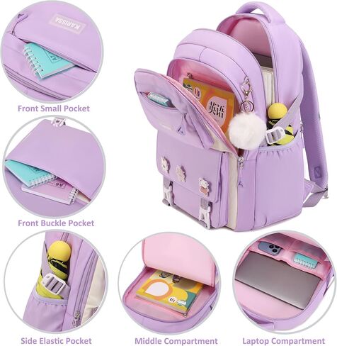 AO ALI VICTORY Backpack for Girls Set with Pencil Case 15.6 Inch Laptop School Bag Cute Kids Elementary College Backpacks Large Bookbags for Women Teens Students Anti Theft Travel Daypack - Purple in Kuwait