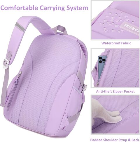 AO ALI VICTORY Backpack for Girls Set with Pencil Case 15.6 Inch Laptop School Bag Cute Kids Elementary College Backpacks Large Bookbags for Women Teens Students Anti Theft Travel Daypack - Purple in Kuwait