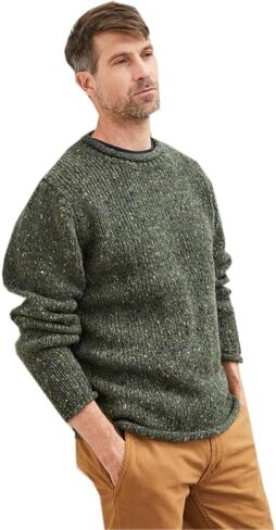 Aran Woollen Mills Irish Roll-Neck Green Fisherman Sweater for Men in Kuwait