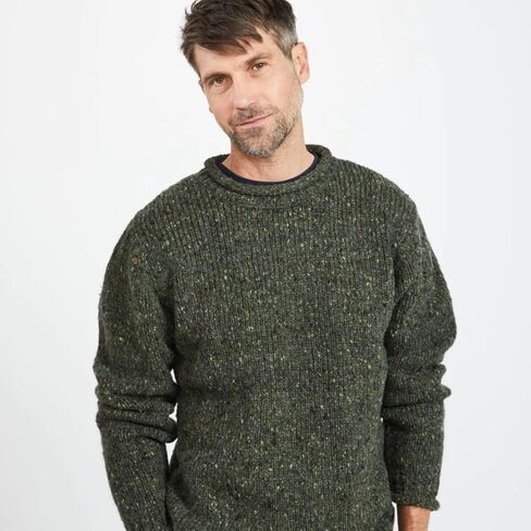 Aran Woollen Mills Irish Roll-Neck Green Fisherman Sweater for Men in Kuwait