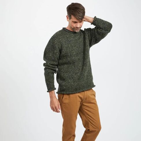 Aran Woollen Mills Irish Roll-Neck Green Fisherman Sweater for Men in Kuwait