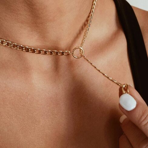 Foxgirl Gold Necklace 18k Gold Plated Dainty Square Toggle Clasp Necklace Flat Cuban Link Chain Choker Necklaces Chunky Curb Chain for Women in Kuwait