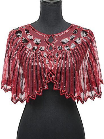 شال Bacophy للسيدات من العشرينيات من القرن الماضي يلتف بالخرز والترتر Gatsby Cape للسهرات بوليرو فلابر لتغطية in Kuwait