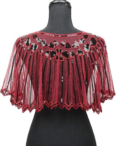 شال Bacophy للسيدات من العشرينيات من القرن الماضي يلتف بالخرز والترتر Gatsby Cape للسهرات بوليرو فلابر لتغطية in Kuwait
