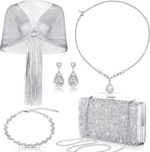 Tiamon 5 Pcs Rhinestone Jewelry Sets Shawls and Wraps Formal Clutch Purses for Women Evening Dresses Bridal Weddings in Saudi Arabia